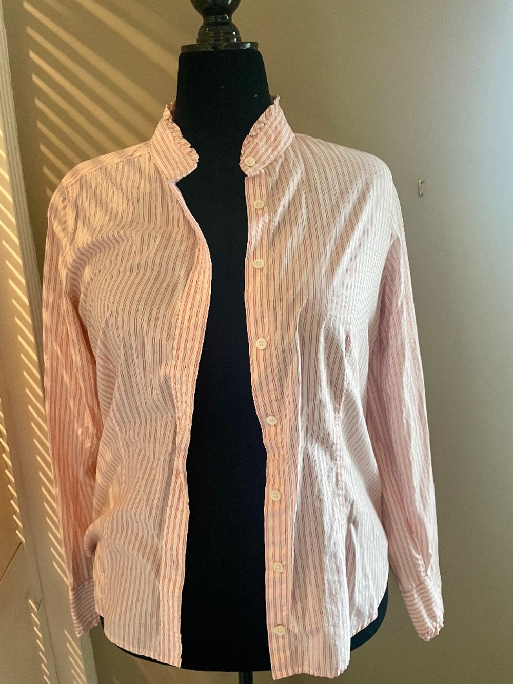 Pink striped (Gold/White) J. Crew L collar shirt. Great condition!